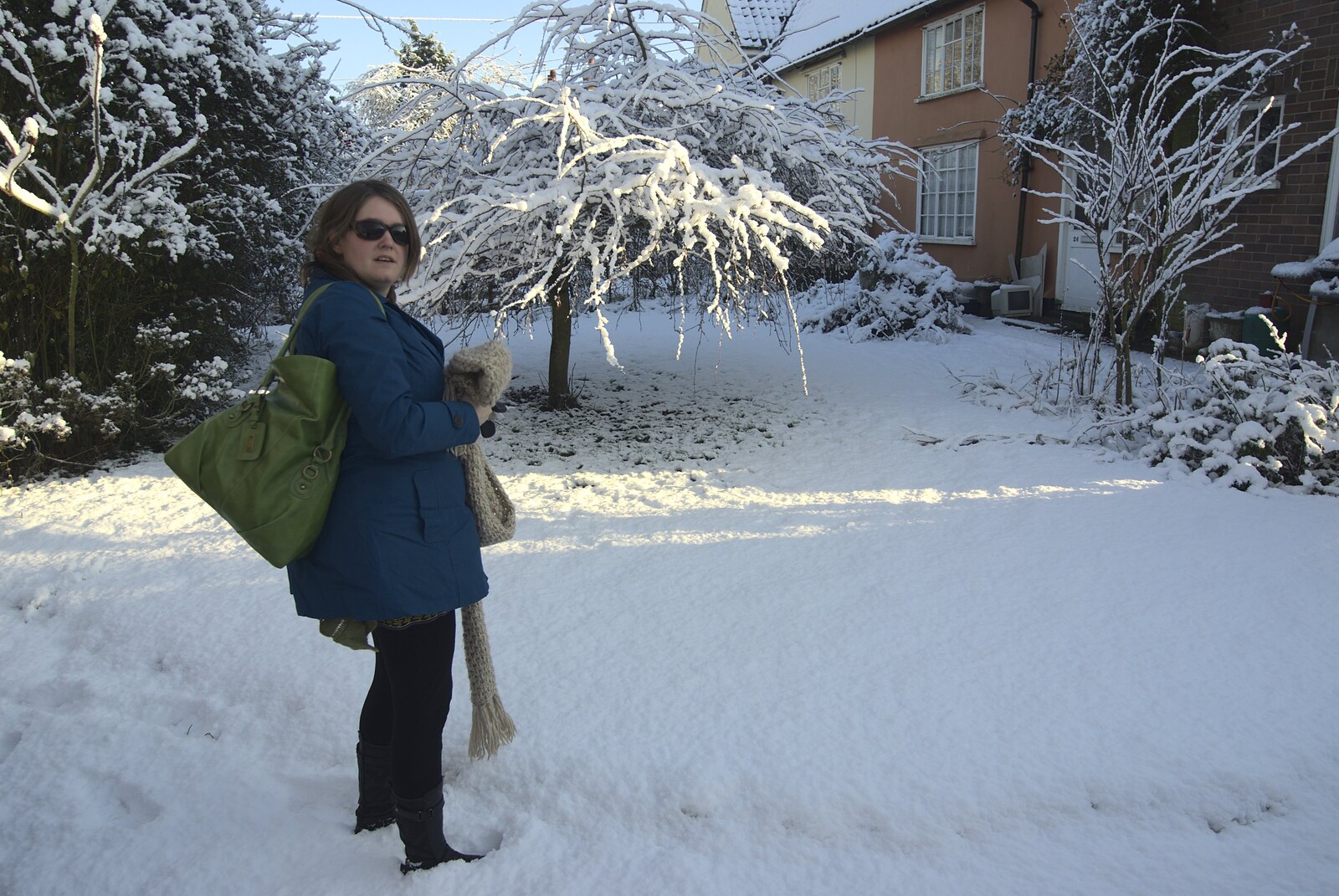 Isobel in the garden back home from A Qualcomm Christmas and Festive Snow, Hotel Felix, Cambridge - 17th December 2009