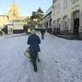 Isobel pushes Fred past the post Office, Snow in Diss, Fred Walks, and The BBs Play a Wedding, Diss and Mendlesham - 18th December 2009