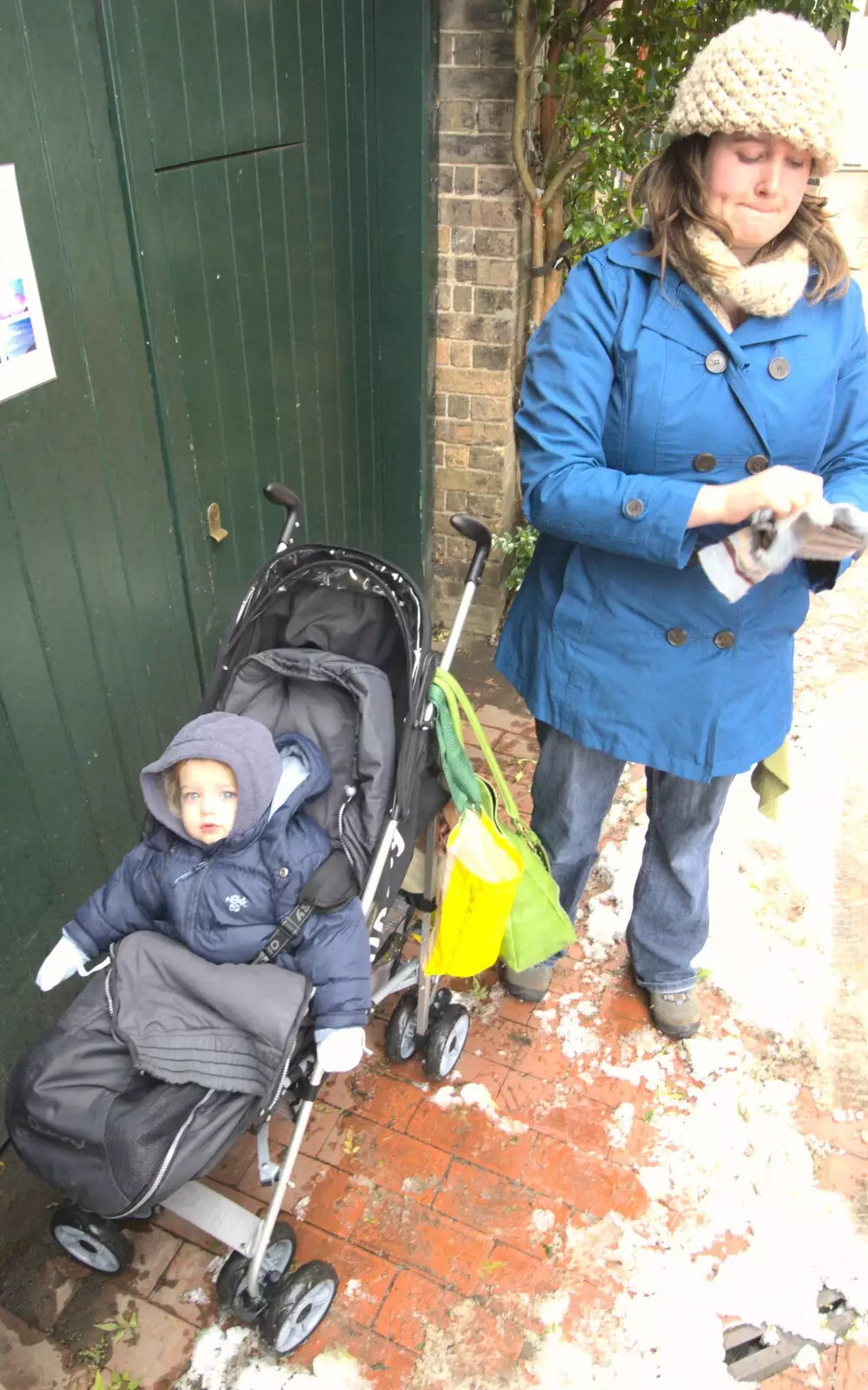 Isobel parks the buggy outside Amandines, from Snow in Diss, Fred Walks, and The BBs Play a Wedding, Diss and Mendlesham - 18th December 2009