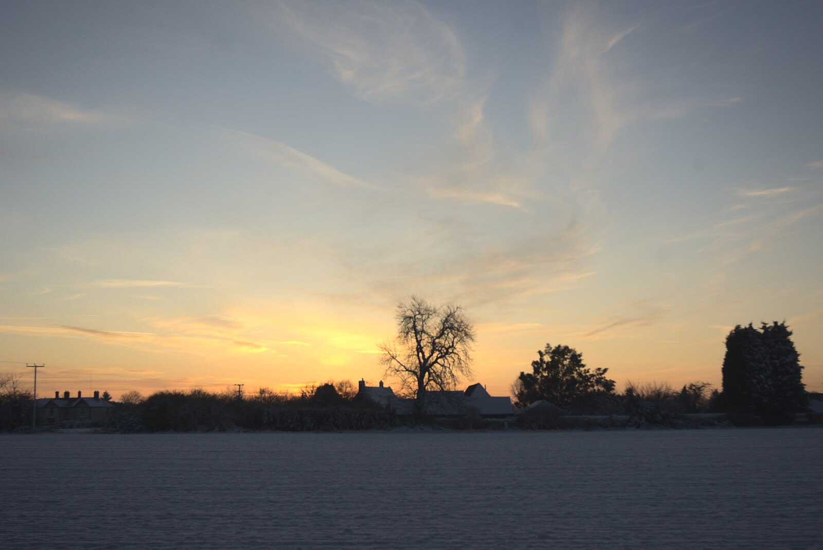 The side field in a snowy sunset scene from Snow in Diss, Fred Walks, and The BBs Play a Wedding, Diss and Mendlesham - 18th December 2009