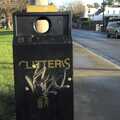 A litter bin's wording has been amusingly modified, Monkstown Graffiti and Dereliction, County Dublin, Ireland - 26th December 2009