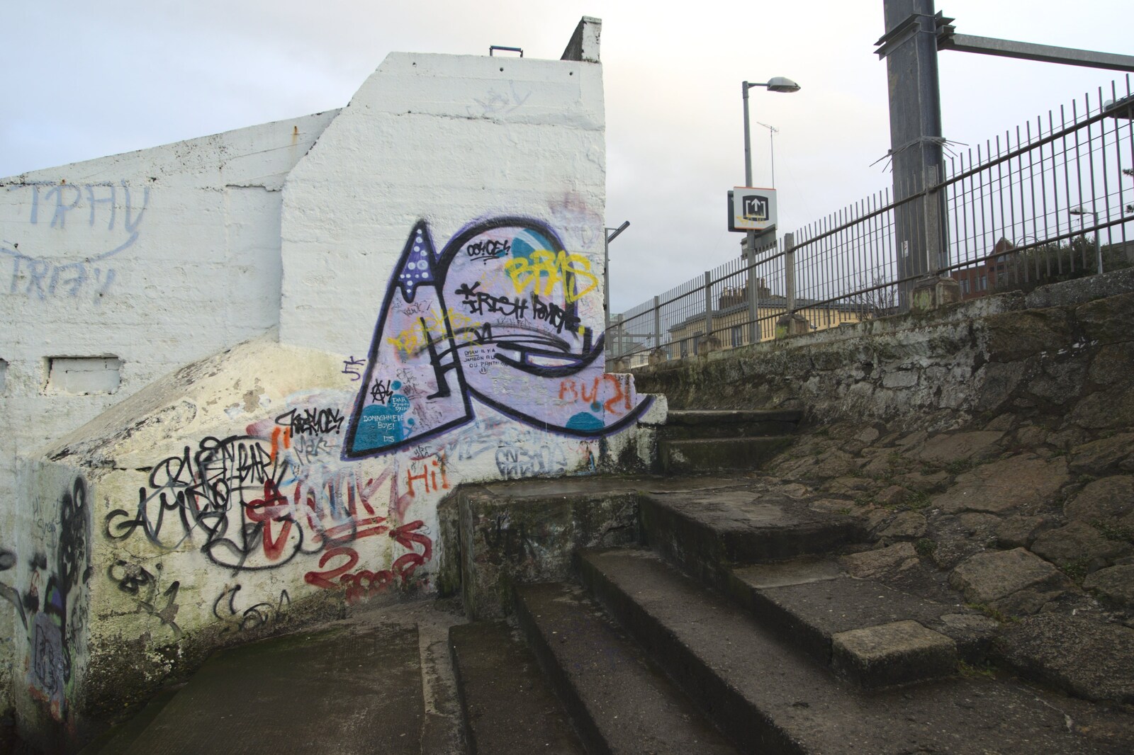 Looking up at the station from Monkstown Graffiti and Dereliction, County Dublin, Ireland - 26th December 2009