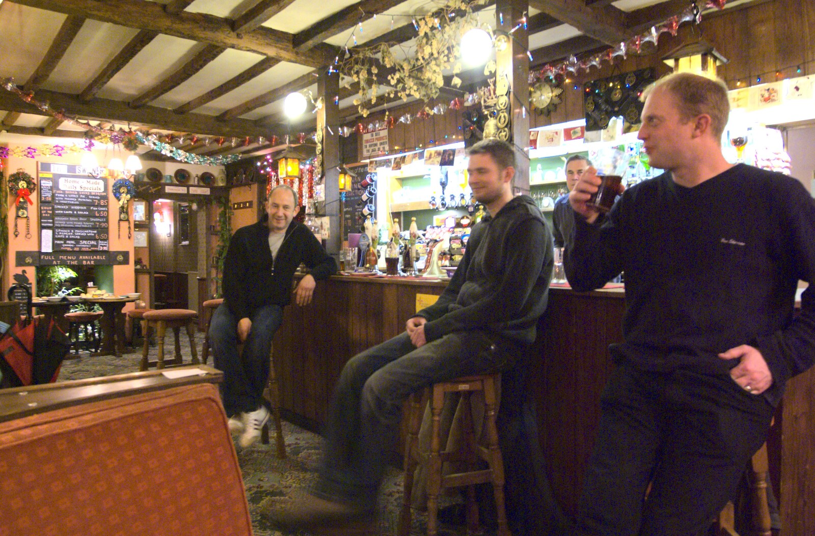 DH, Phil and Paul at the bar from New Year's Eve at the Swan Inn, and Moonlight Photos, Brome, Suffolk - 31st December 2009