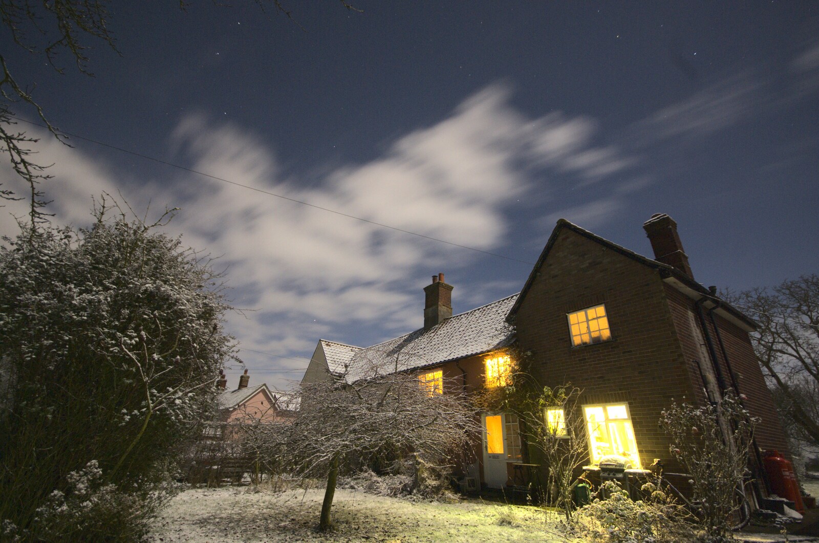 The house is all lit up from New Year's Eve at the Swan Inn, and Moonlight Photos, Brome, Suffolk - 31st December 2009
