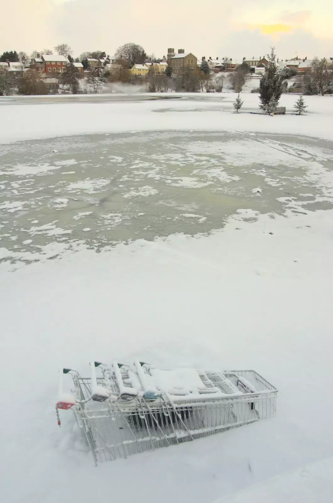 A bunch of supermarket trolleys have been hurled in the Mere, from A Snowy Miscellany, Diss, Norfolk - 9th January 2010