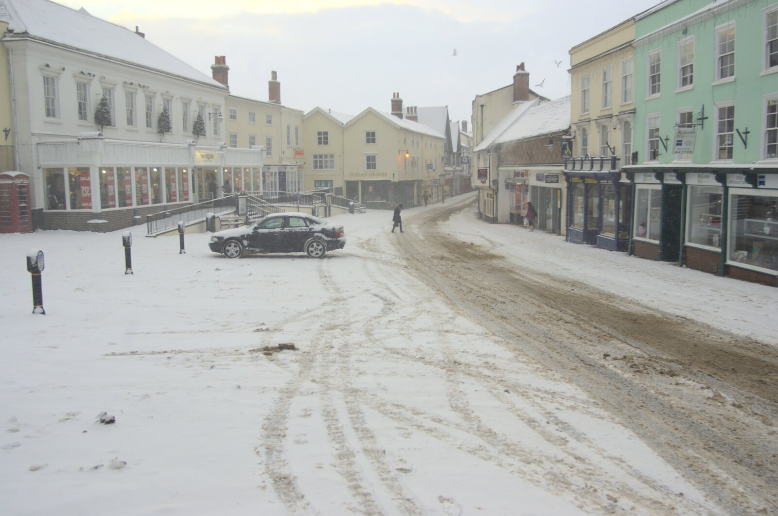 A Snowy Miscellany, Diss, Norfolk - 9th January 2010: A solitary soul on the Market Place