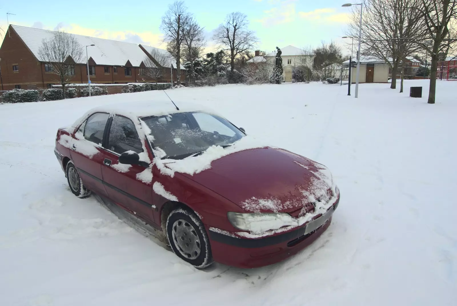 Nosher's Vehicle B is the only one in the carpark, from A Snowy Miscellany, Diss, Norfolk - 9th January 2010