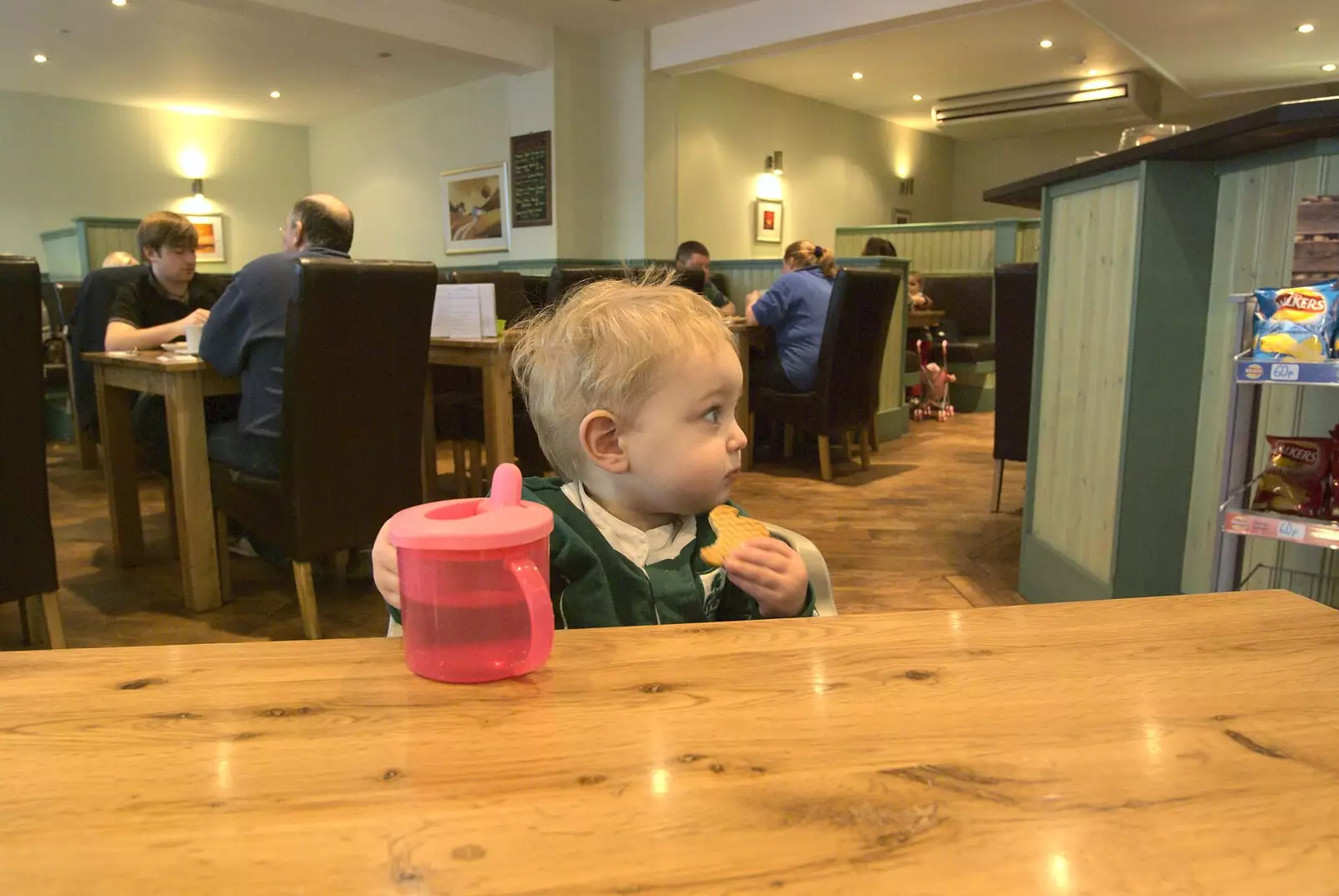 Fred eats a rusk in a café, from The BBs with Ed Sheeran, Fred's Haircut, and East Lane, Diss, Ipswich and Bawdsey  - 21st February 2010