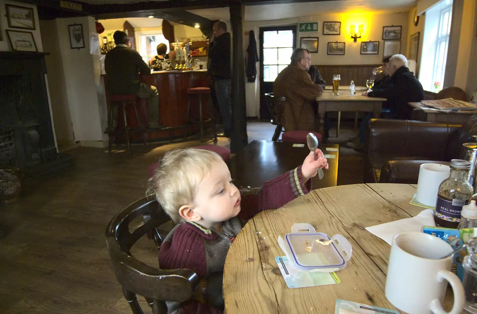 Fred grabs a spoon, from The BBs with Ed Sheeran, Fred's Haircut, and East Lane, Diss, Ipswich and Bawdsey  - 21st February 2010