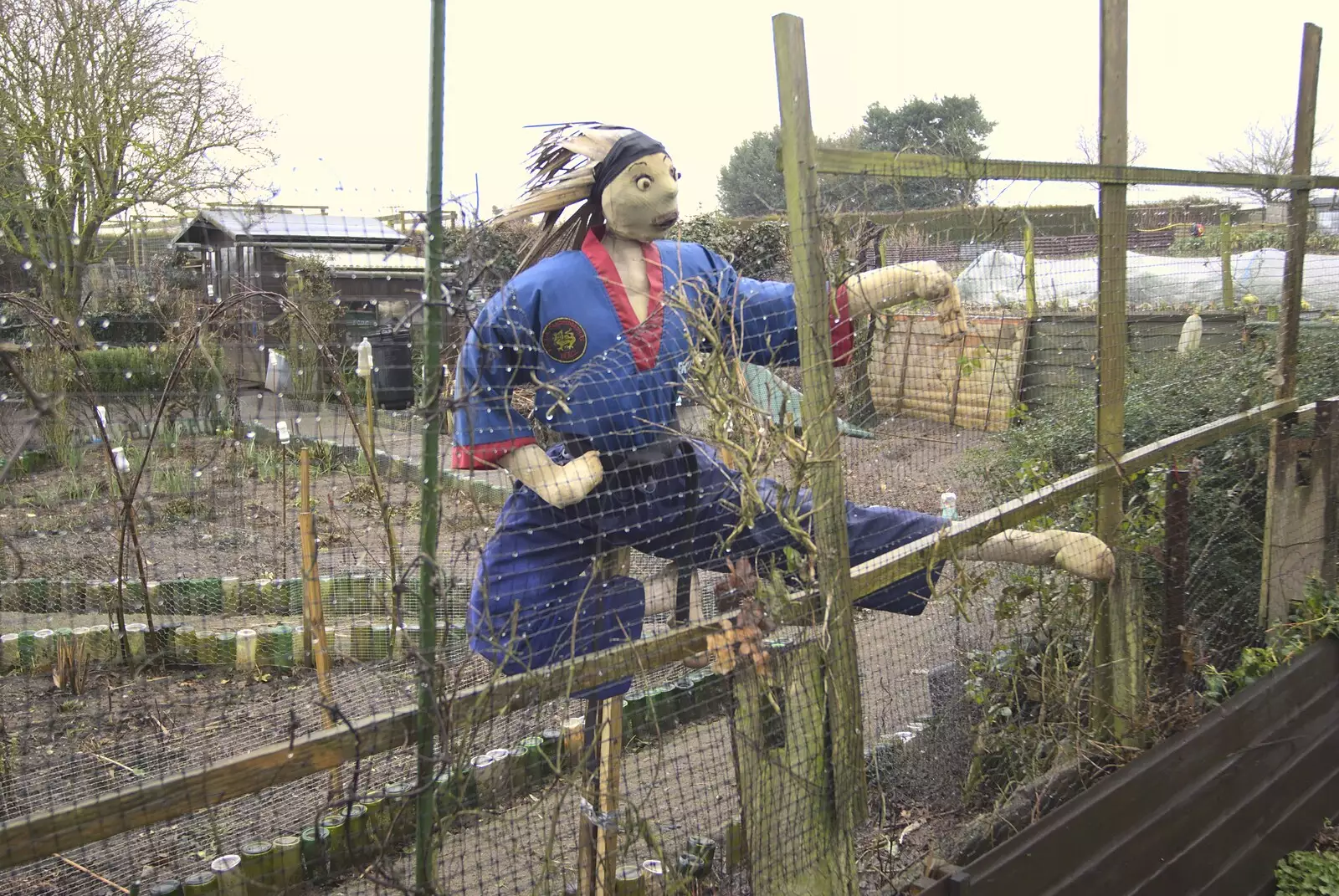 A Cambridgeshire Karate 'scarecrow' kicks out at the fence, from The BBs with Ed Sheeran, Fred's Haircut, and East Lane, Diss, Ipswich and Bawdsey  - 21st February 2010