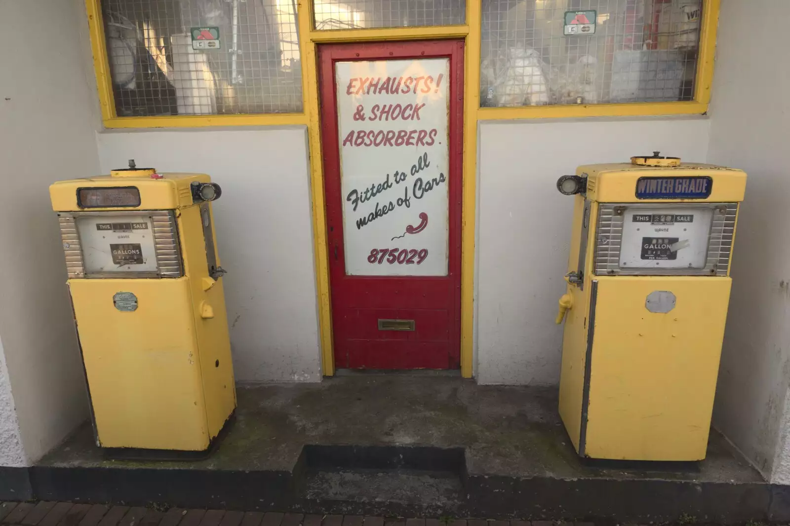 Yellow pumps at Davis Motors, from A Day in Greystones, County Dublin, Ireland - 28th February 2010