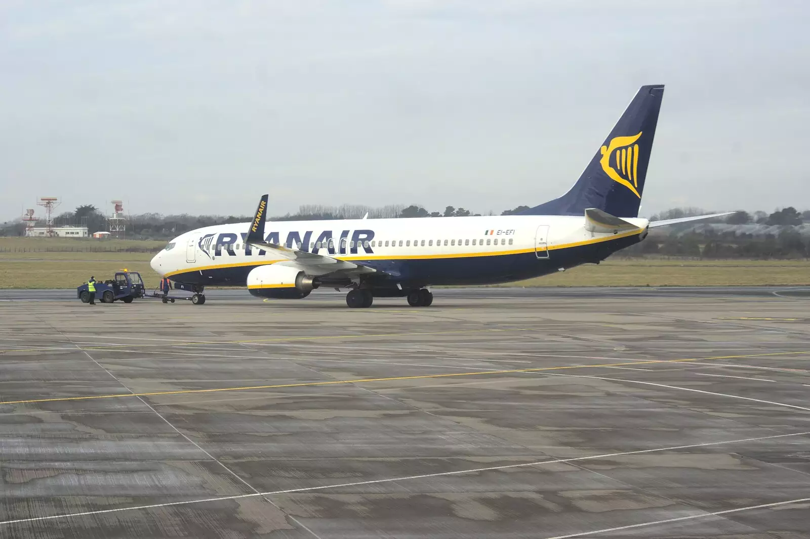A Ruinair 737 gets towed away, from A Day in Greystones, County Dublin, Ireland - 28th February 2010