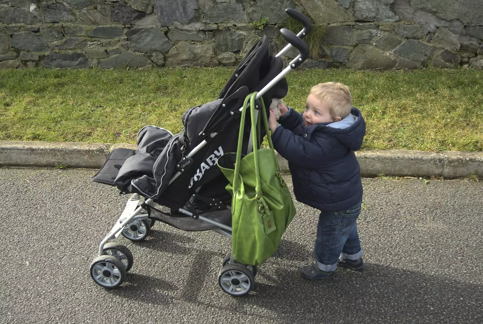 Fred pushes his own buggy along, from A Day in Greystones, County Dublin, Ireland - 28th February 2010