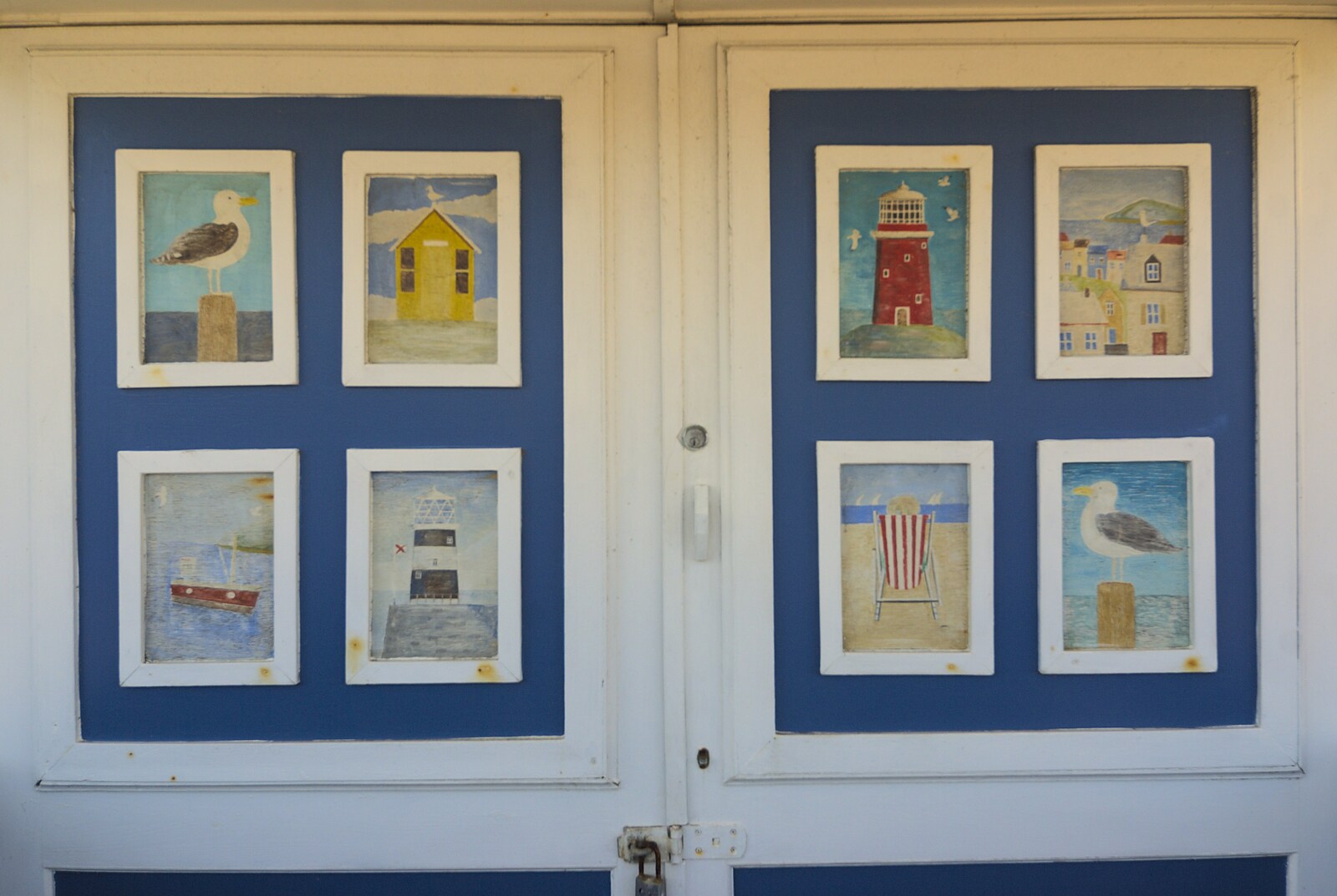 A Trip to The Beach, Southwold, Suffolk - 7th March 2010: Little paintings on the door of a beach hut