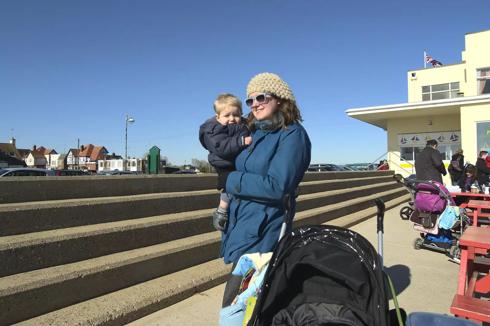 Fred the Head and Isobel on the prom, from A Trip to The Beach, Southwold, Suffolk - 7th March 2010