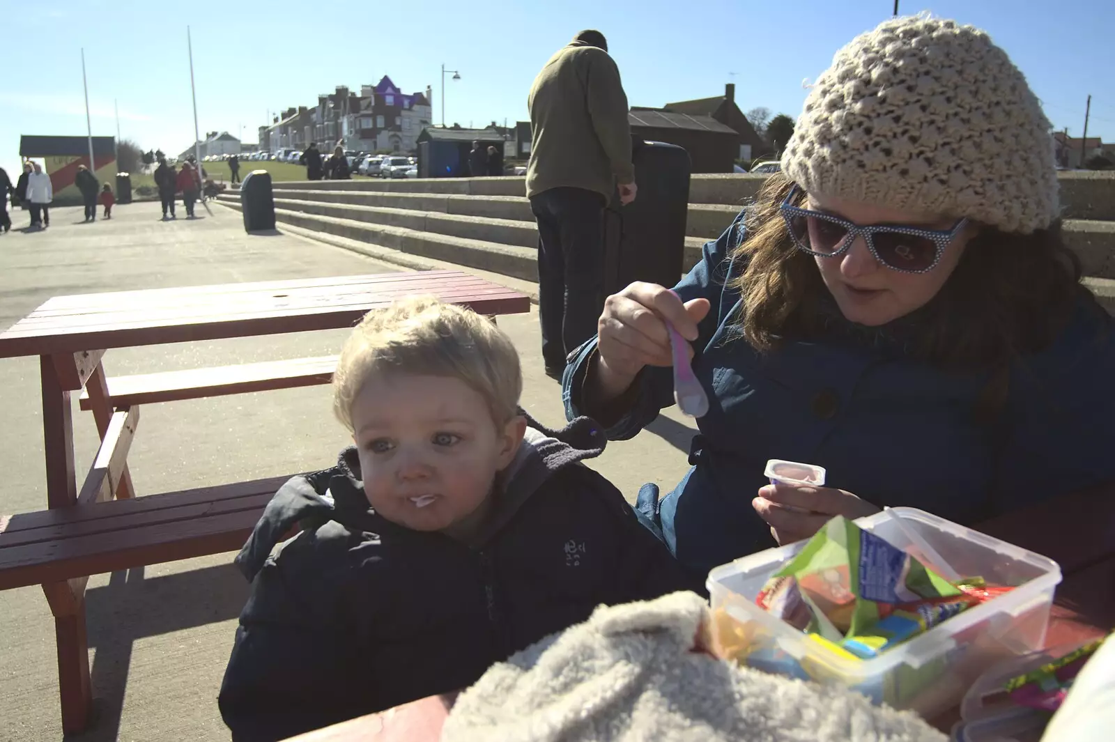 Fred gets a bit of yoghurt, from A Trip to The Beach, Southwold, Suffolk - 7th March 2010