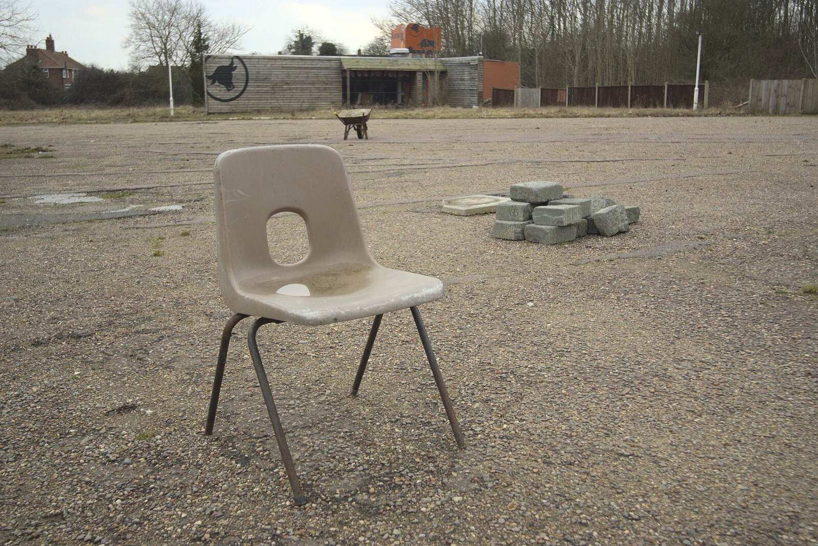 Science Park Demolition and the Derelict Ranch Diner, Cambridge and Tasburgh, Norfolk - 17th March 2010: A discarded plastic chair at the Ranch Diner