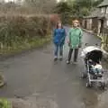 Mike heads off by the Tin Miners' cottages, Easter in Chagford and Hoo Meavy, Devon - 3rd April 2010