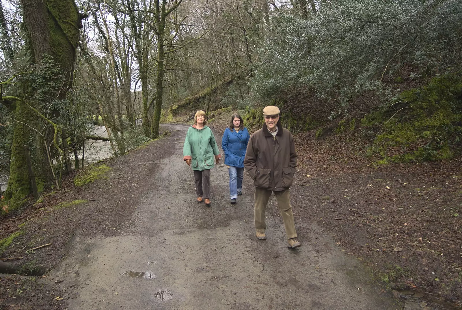 Mother, Isobel and Mike Strolling down by the river, from Easter in Chagford and Hoo Meavy, Devon - 3rd April 2010