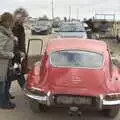 Wilma and Rob get back into the E-Type Jaguar, Stupid Volcanic Ash: Southwold and Stuston Farm Shop, Suffolk - 18th April 2010