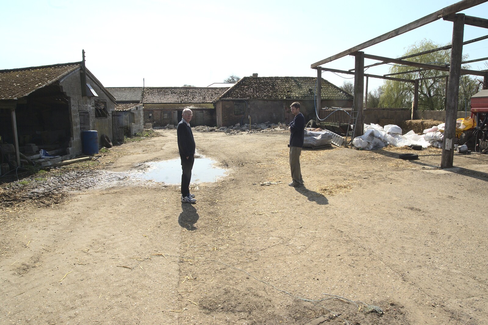 Granddad and Phil and the remains of sheds from Stupid Volcanic Ash: Southwold and Stuston Farm Shop, Suffolk - 18th April 2010