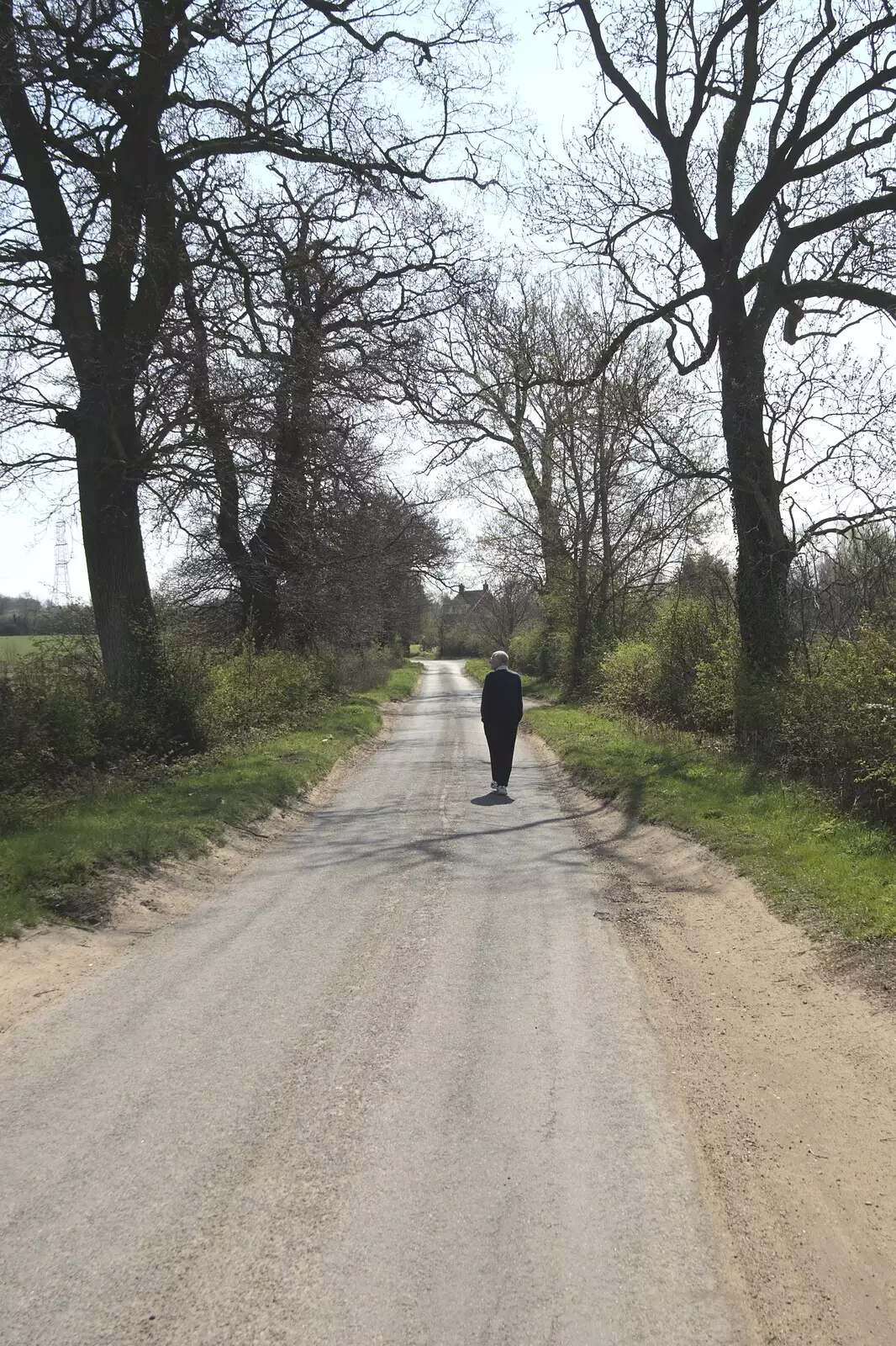 Nosher's Old Man wanders back up the road, from Stupid Volcanic Ash: Southwold and Stuston Farm Shop, Suffolk - 18th April 2010