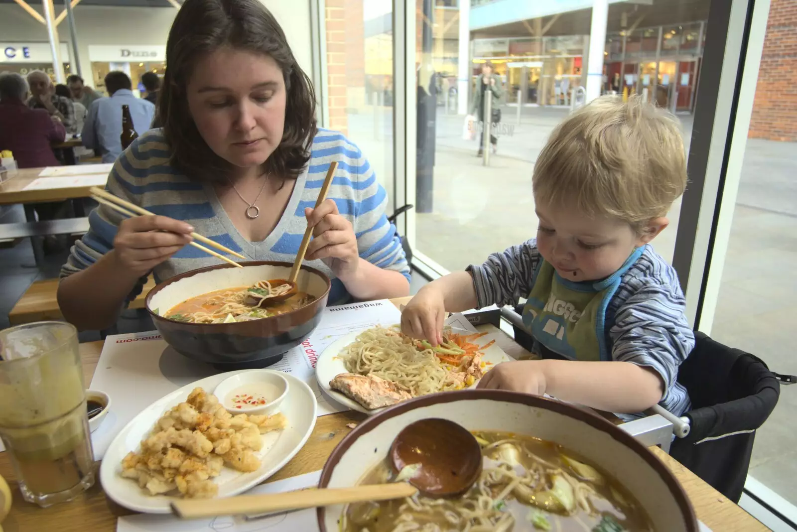 Isobel and The Boy in Wagamama, from A Trip to Norwich, and Ipswich Dereliction, Norfolk and Suffolk - 24th April 2010