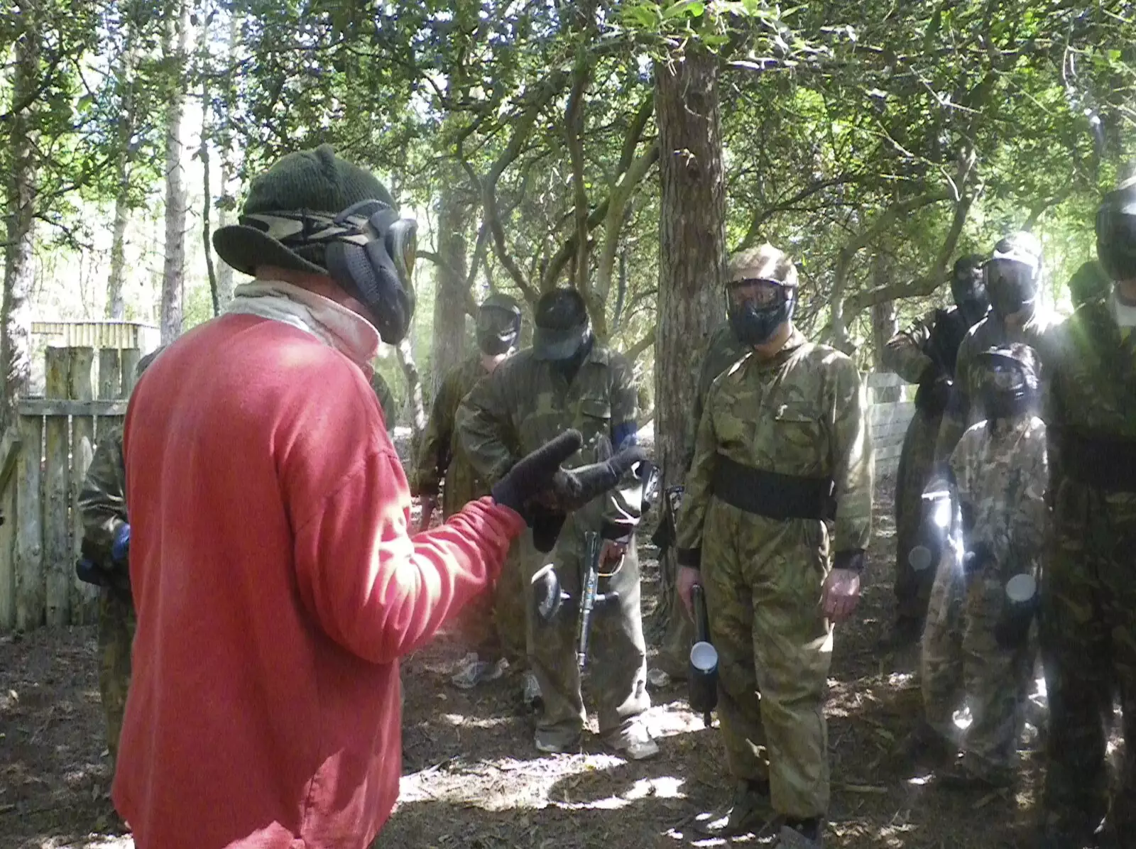 We get the pre-balling pep talk, from Nosher's Stag Weekend: Paintball at Emery Down, and Lymington, Hampshire - 22nd May 2010