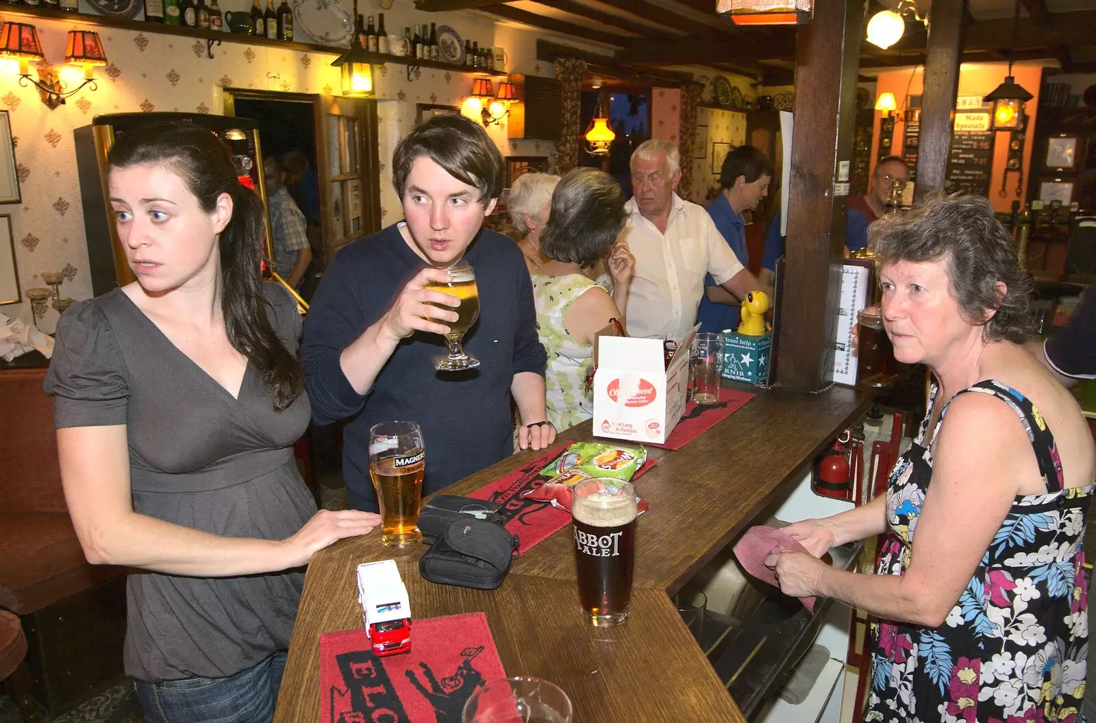 Jen Mac and Eoghan at the bar, from A Taptu Science Park Picnic, and Wedding Guests Arrive, Cambridge and Brome, Suffolk - 1st July 2010