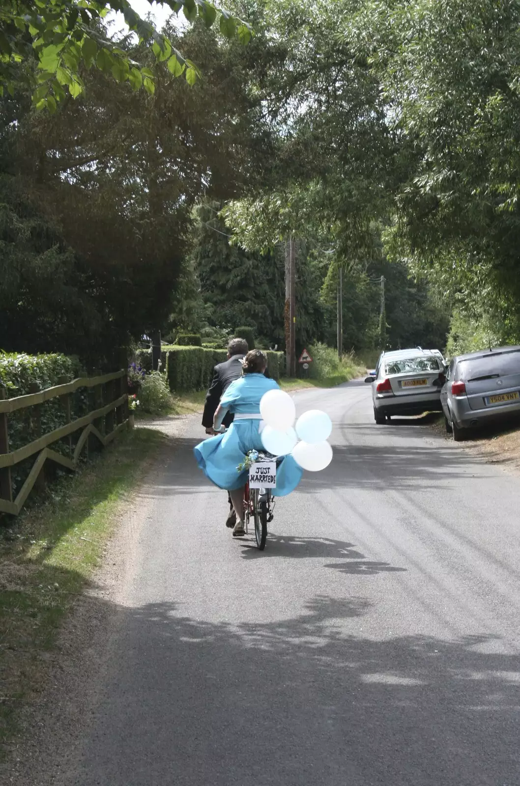 On a bicycle built for two, from Nosher and Isobel's Wedding, Brome, Suffolk - 3rd July 2010