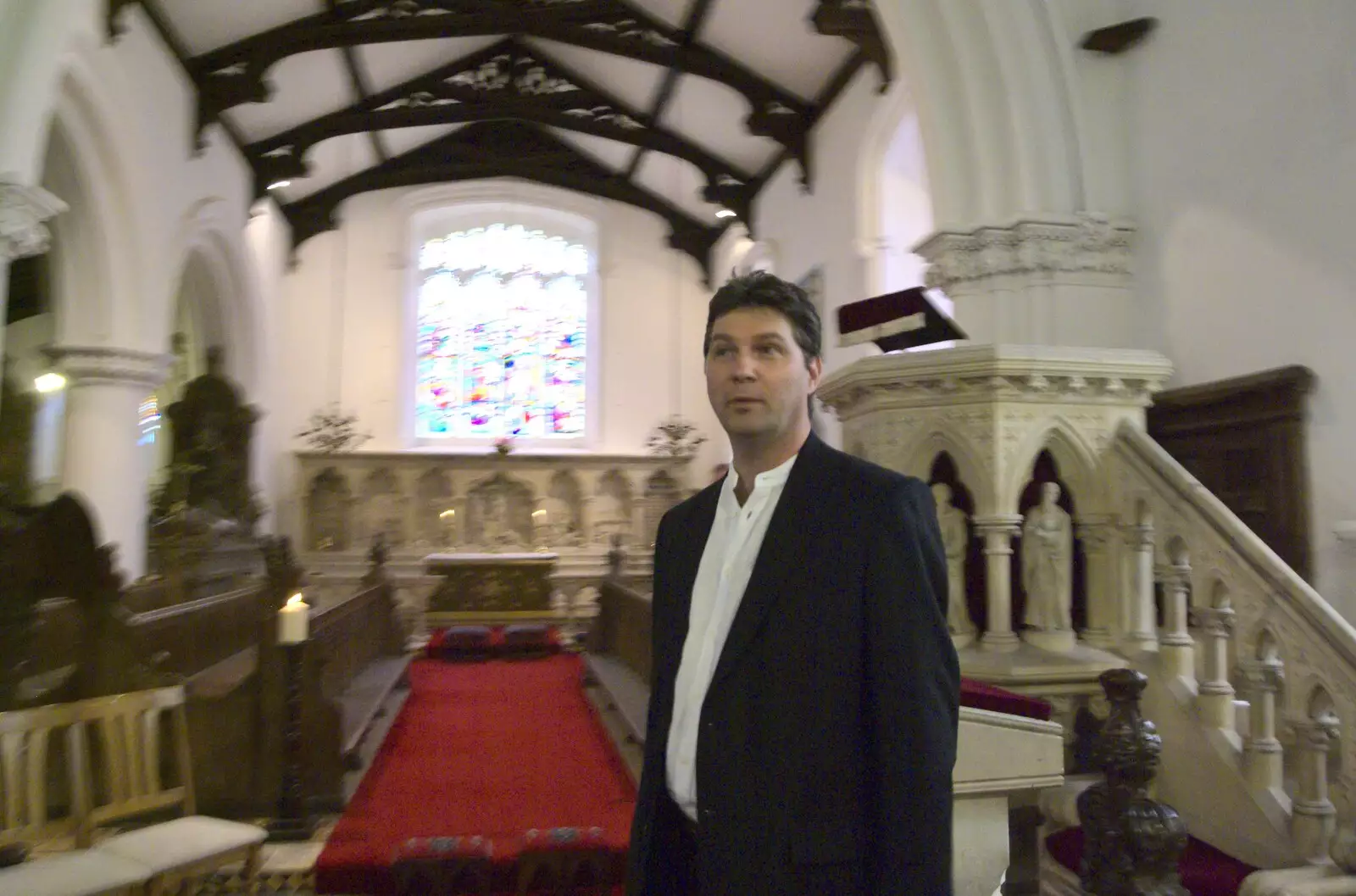 Sean scopes around the church, from Nosher and Isobel's Wedding, Brome, Suffolk - 3rd July 2010