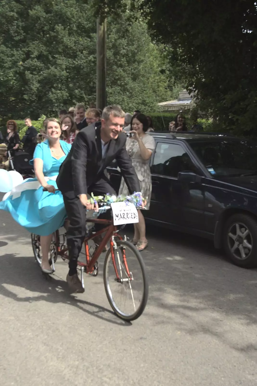 Cycling down the road in Brome, from Nosher and Isobel's Wedding, Brome, Suffolk - 3rd July 2010