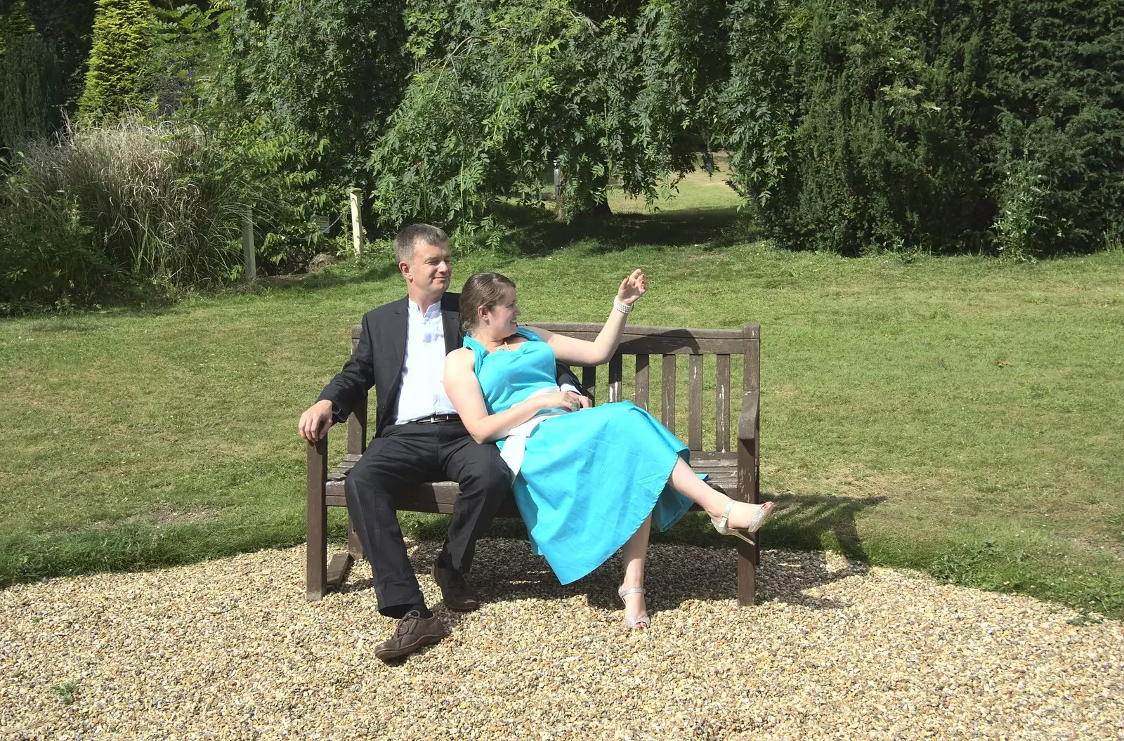 Nosher and Isobel on a bench, from Nosher and Isobel's Wedding, Brome, Suffolk - 3rd July 2010