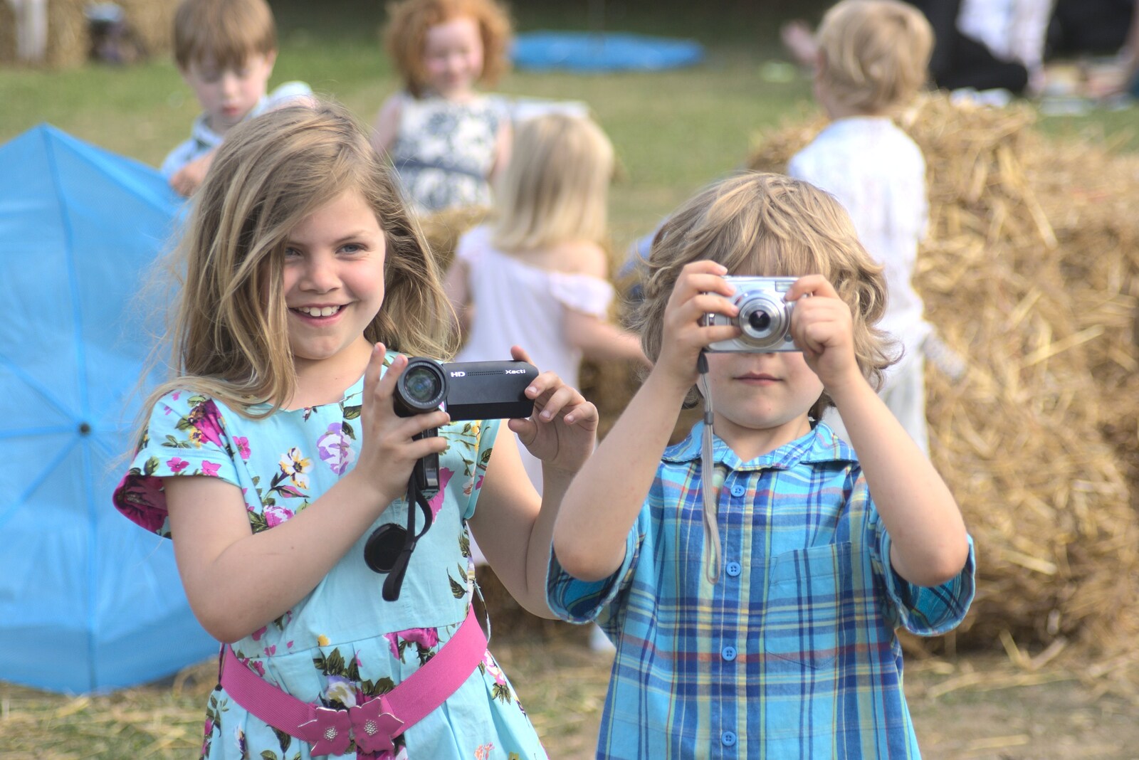 Sydney and Rowan with cameras from Nosher and Isobel's Wedding, Brome, Suffolk - 3rd July 2010