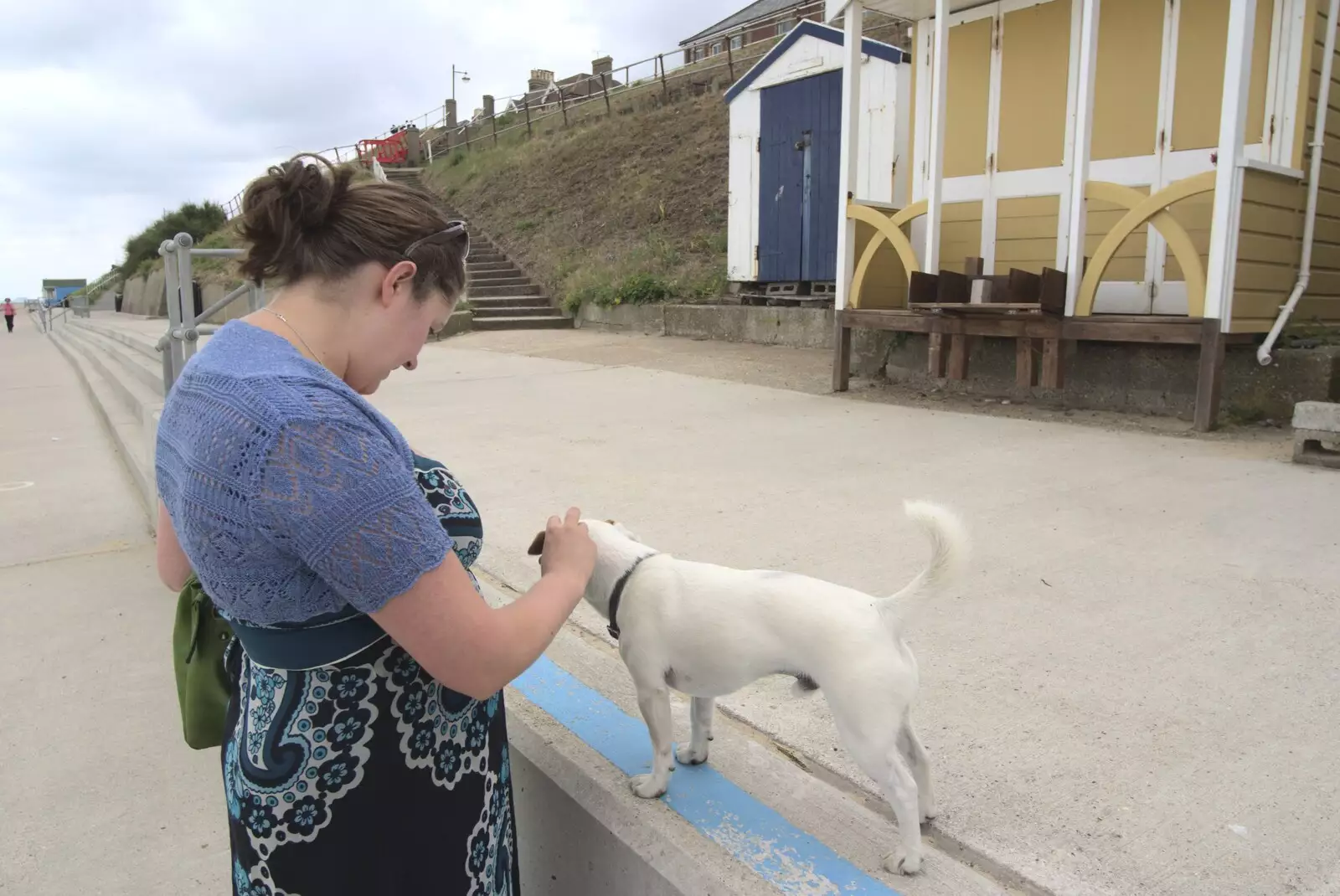 Isobel meets a small dog on the promenade, from A "Minimoon" and an Adnams Brewery Trip, Southwold, Suffolk - 7th July 2010