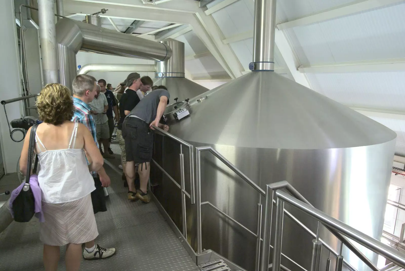 Peering in to a fermentation tank, from A "Minimoon" and an Adnams Brewery Trip, Southwold, Suffolk - 7th July 2010