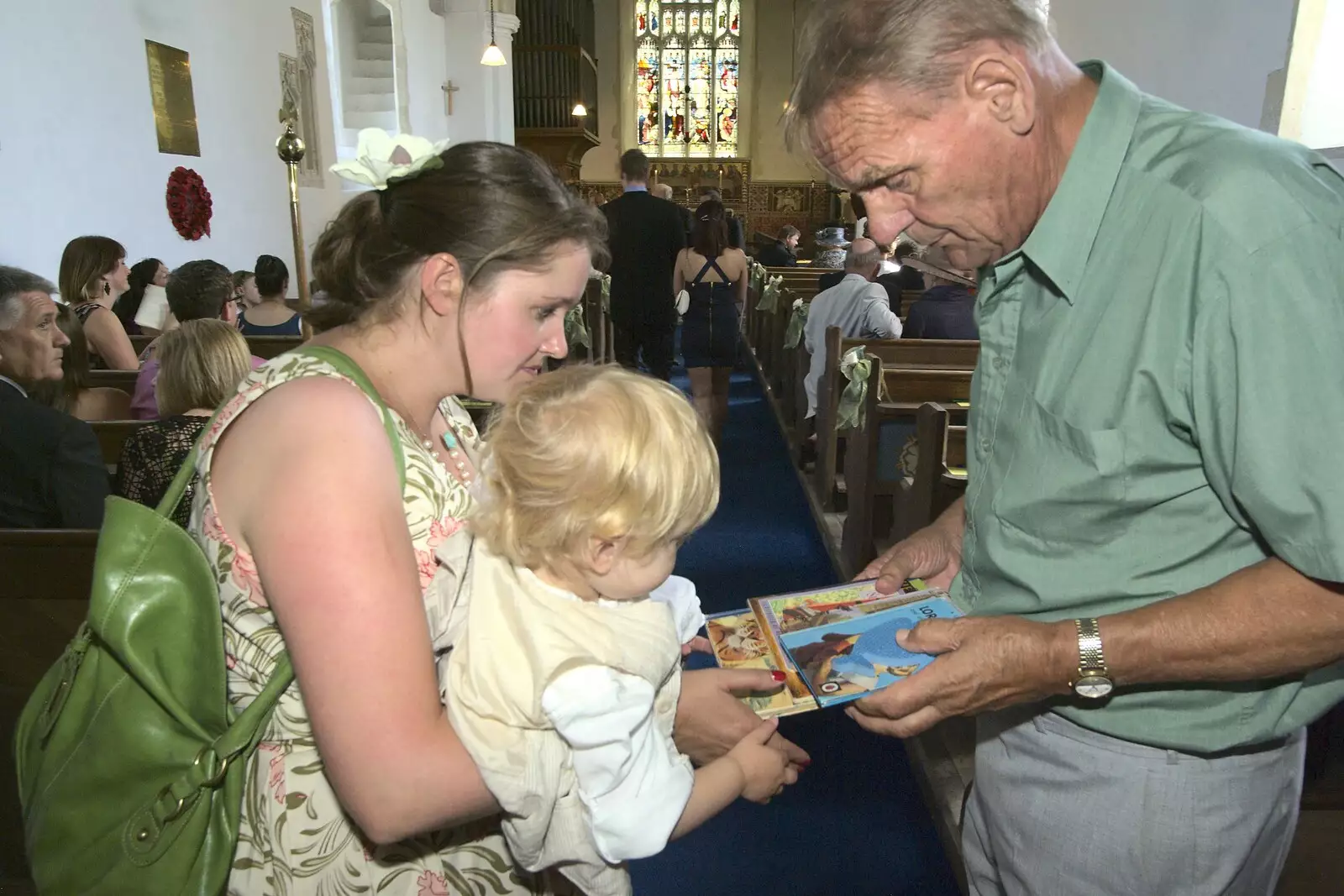 Fred gets an order of service from Frank, from Clive and Suzanne's Wedding, Oakley and Brome, Suffolk - 10th July 2010