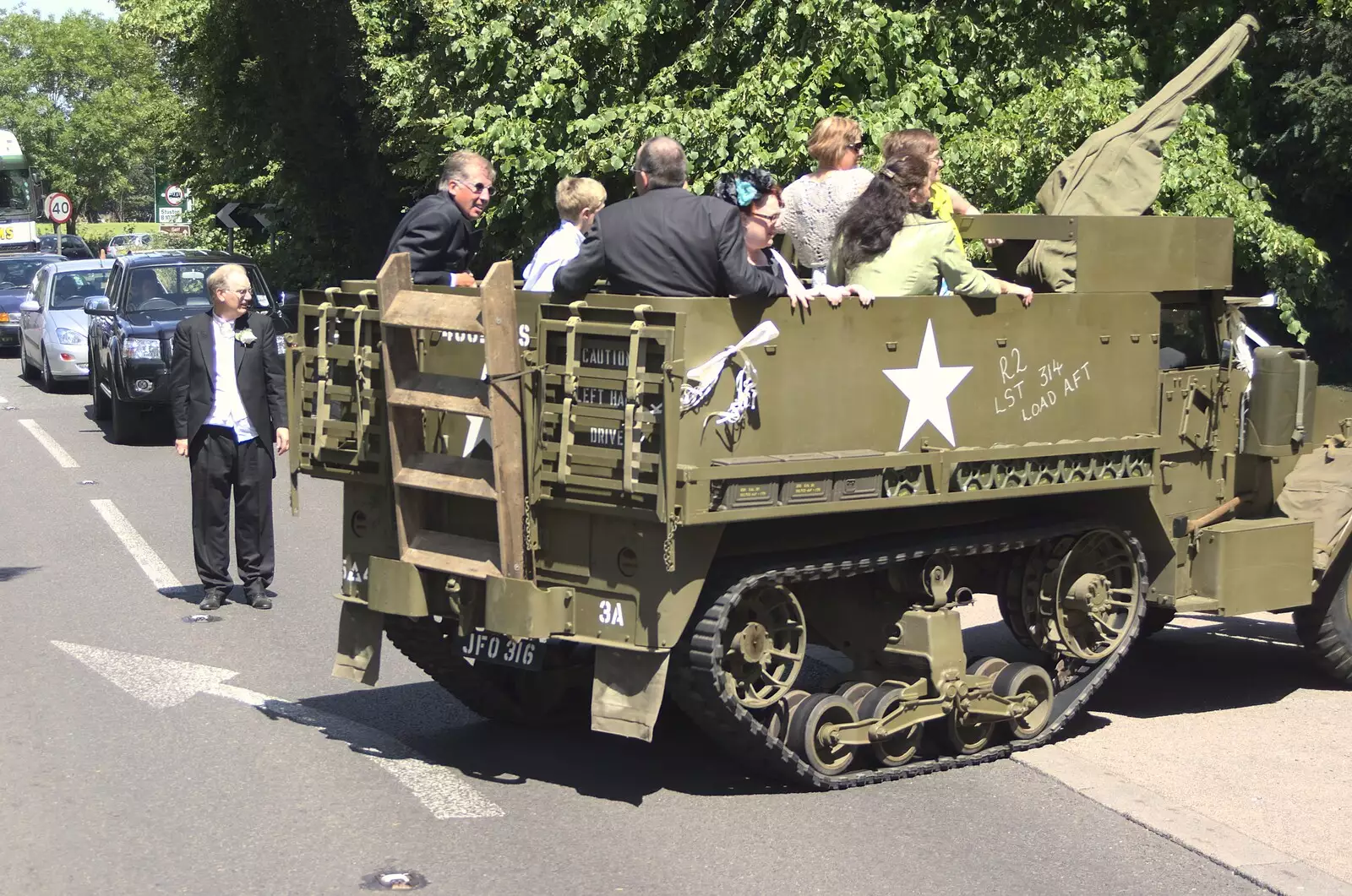 A half-track blocks the A140 at the Cornwallis, from Clive and Suzanne's Wedding, Oakley and Brome, Suffolk - 10th July 2010