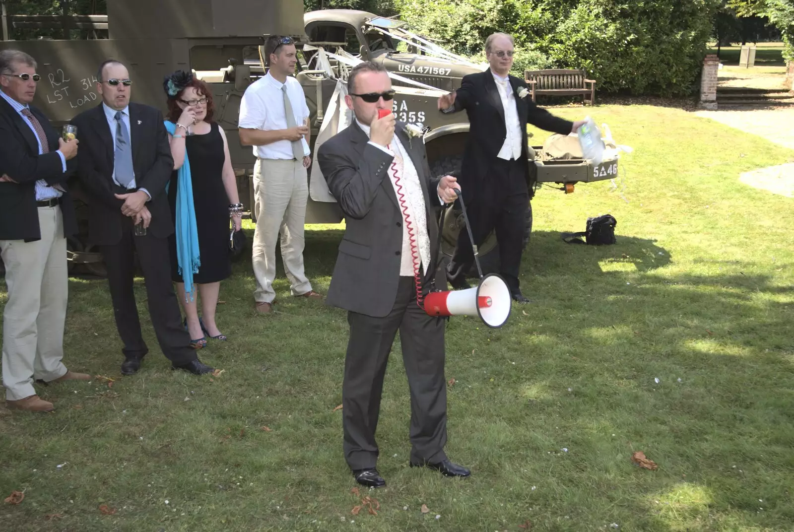 Announcement is made on a megaphone, from Clive and Suzanne's Wedding, Oakley and Brome, Suffolk - 10th July 2010