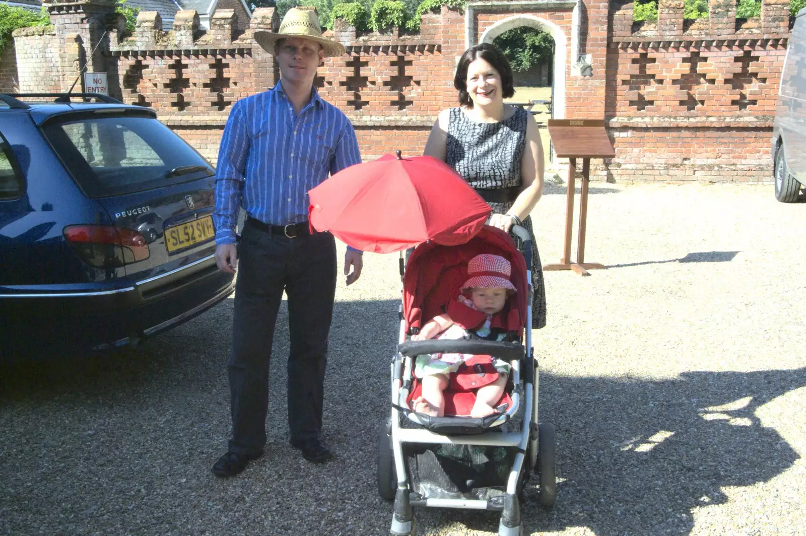 Mikey P and Clare arrive, from Clive and Suzanne's Wedding, Oakley and Brome, Suffolk - 10th July 2010