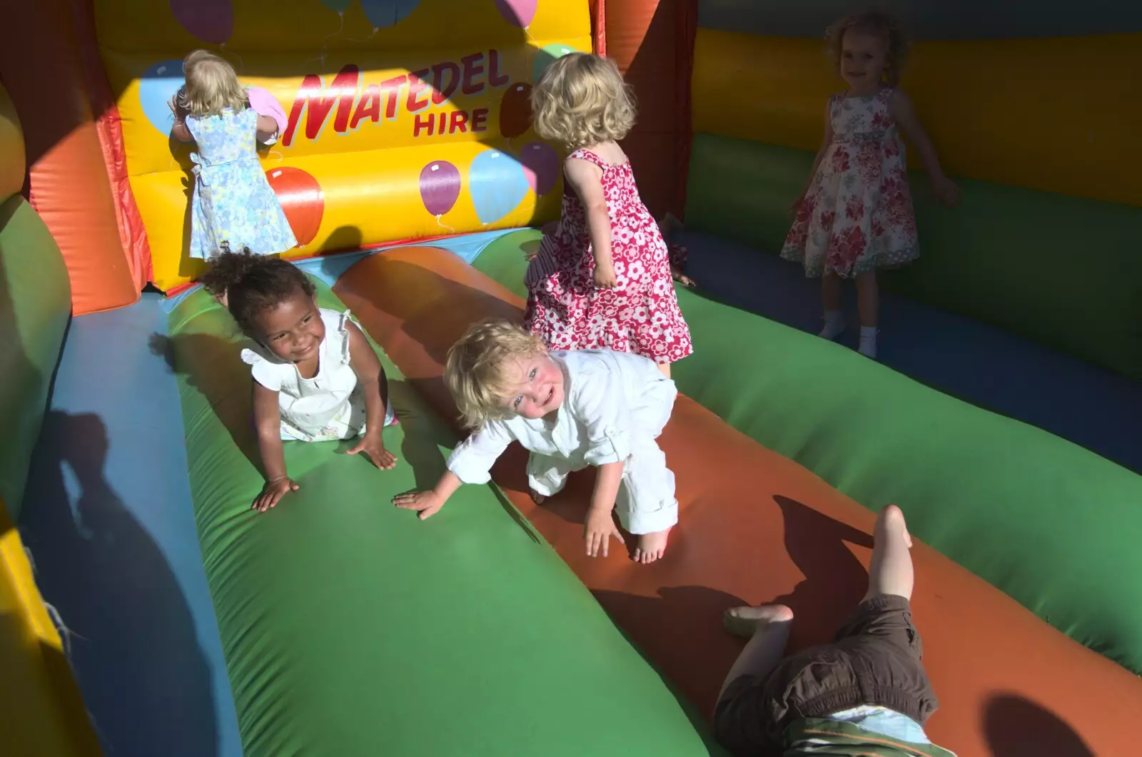 Fred and his gang on a bouncy castle, from Clive and Suzanne's Wedding, Oakley and Brome, Suffolk - 10th July 2010