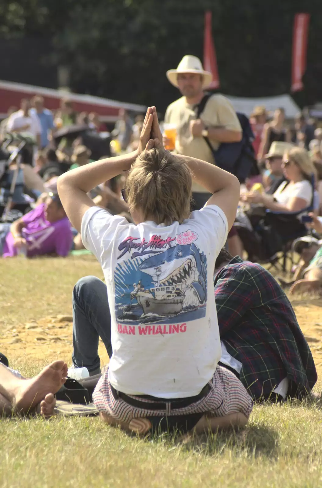 A spot of yoga, whilst waiting for the next band, from The Fifth Latitude Festival, Henham Park, Suffolk - 16th July 2010