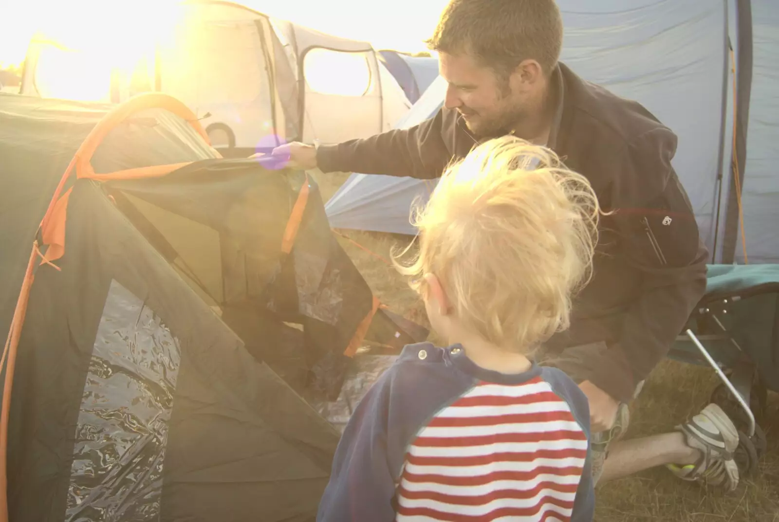 Phil foolishly shows Fred his tent, from The Fifth Latitude Festival, Henham Park, Suffolk - 16th July 2010