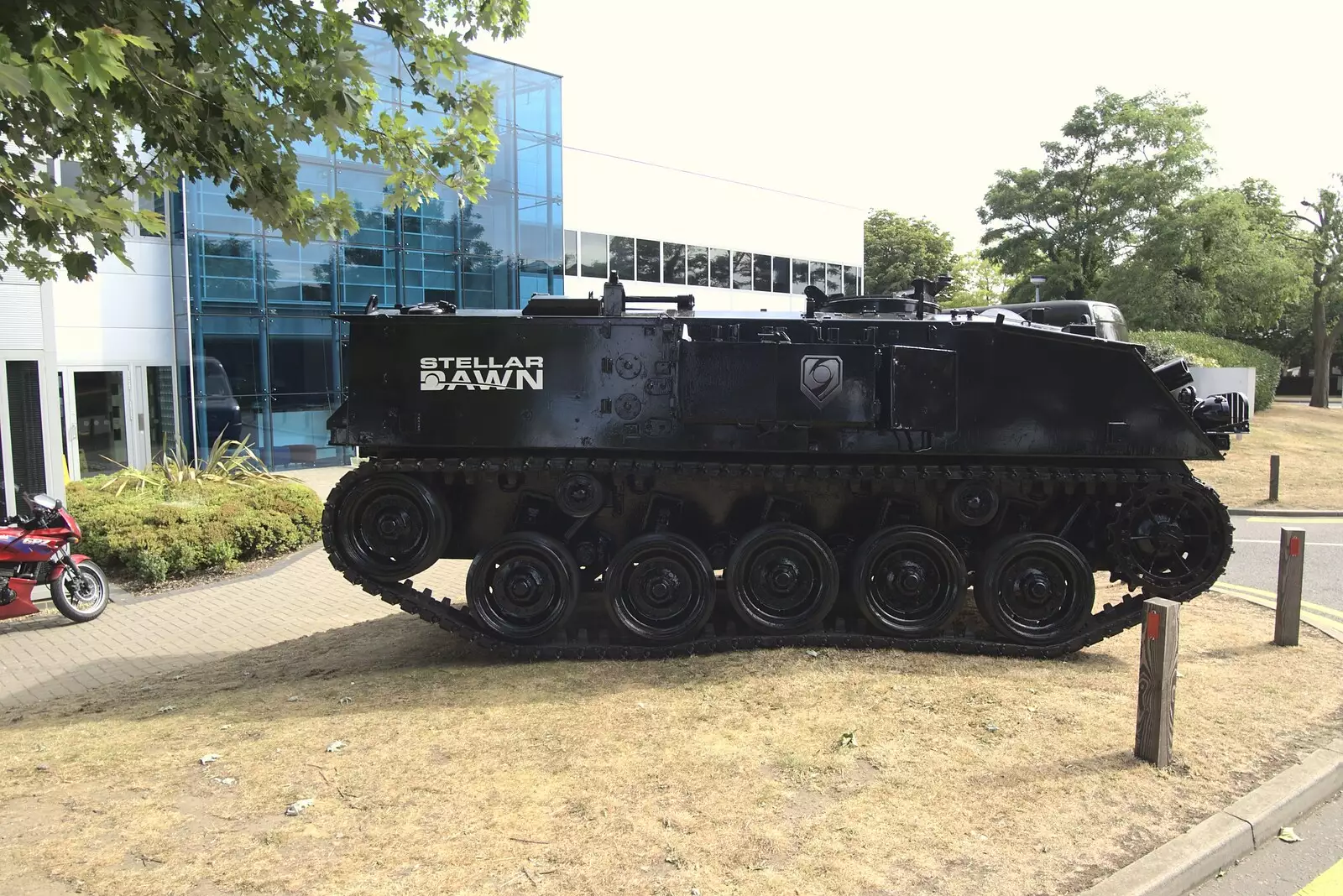 There's an APC parked outside Taptu, from The Fifth Latitude Festival, Henham Park, Suffolk - 16th July 2010