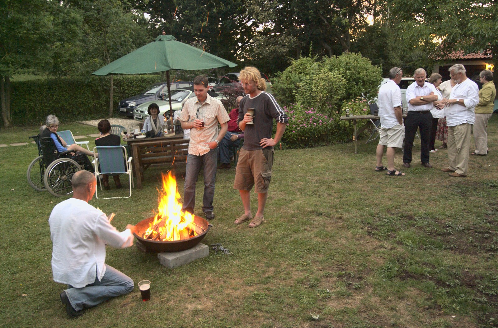 Nigel and Gail's Anniversary Bash, Thrandeston Great Green, Suffolk - 24th July 2010: Outside, the fire is appreciated