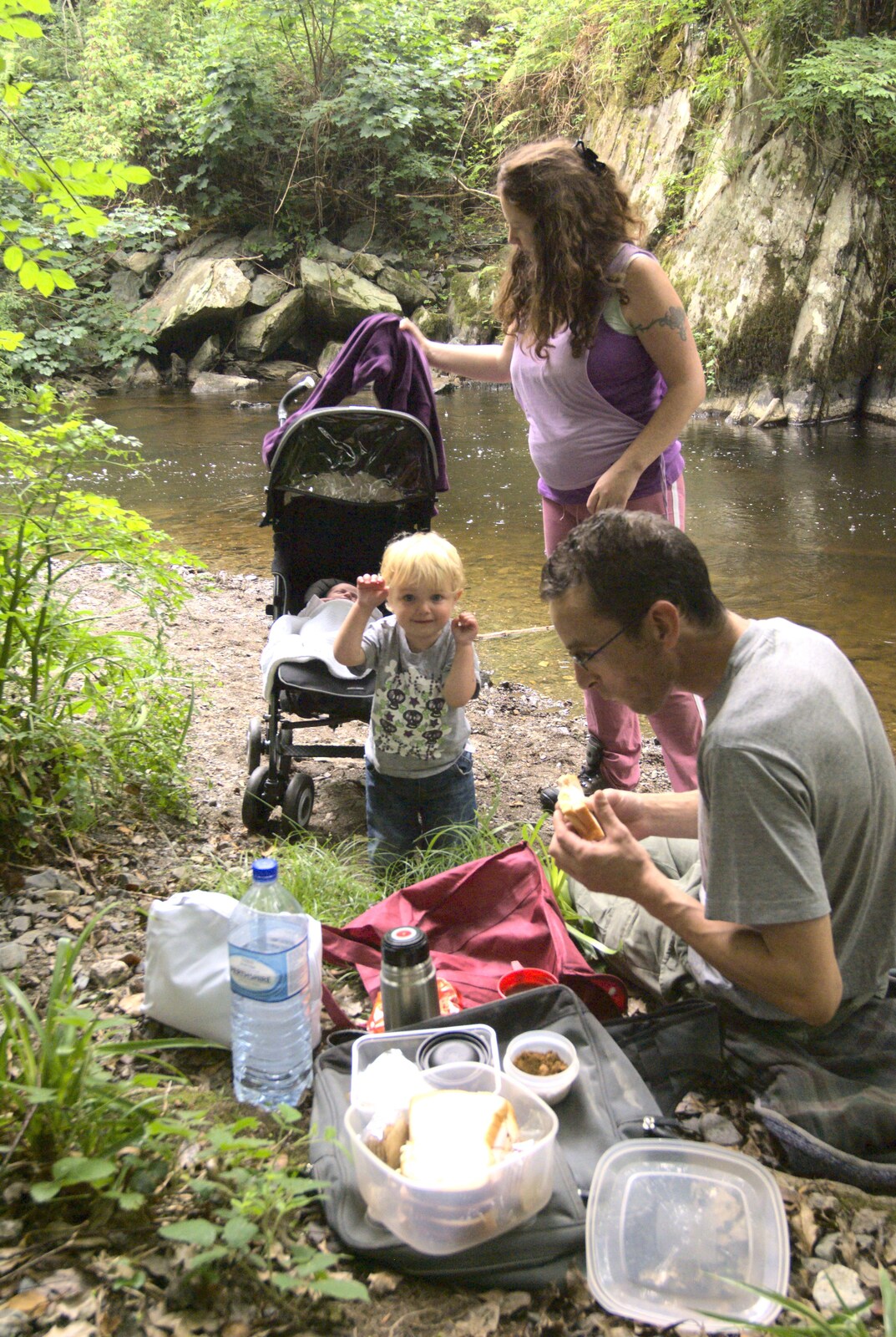 A Walk in Devil's Glen, County Wicklow, Ireland - 31st July 2010: A picnic occurs by the river
