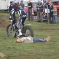 A bike jumps over a volunteer, The Eye Show, Palgrave, Suffolk - 30th August 2010