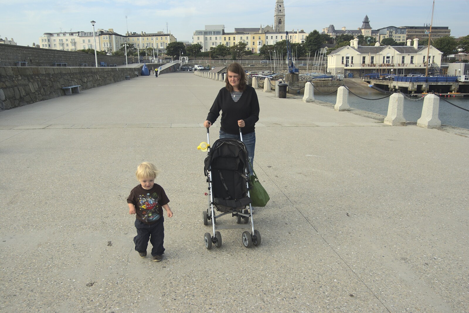 A Day in Dun Laoghaire, County Dublin, Ireland - 3rd September 2010: Fred and Isobel walk along the harbour wall