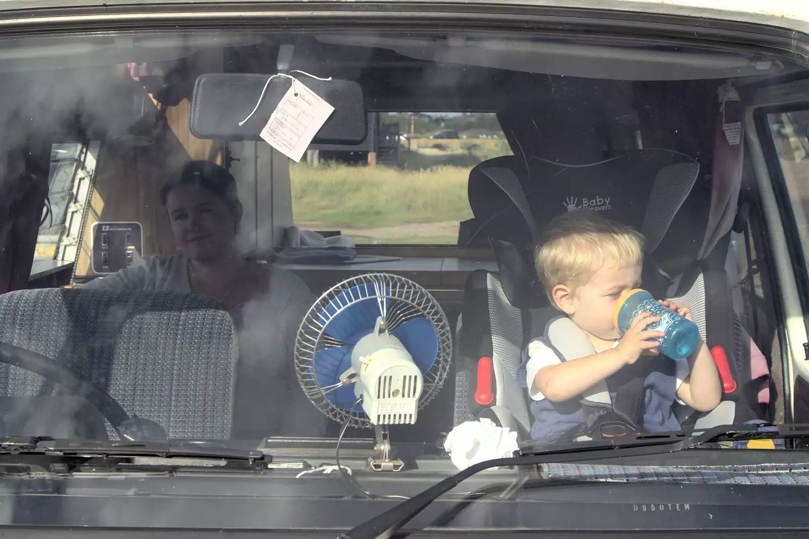 Isobel and Fred in the van, from A Trip to Walberswick, Suffolk - 12th September 2010