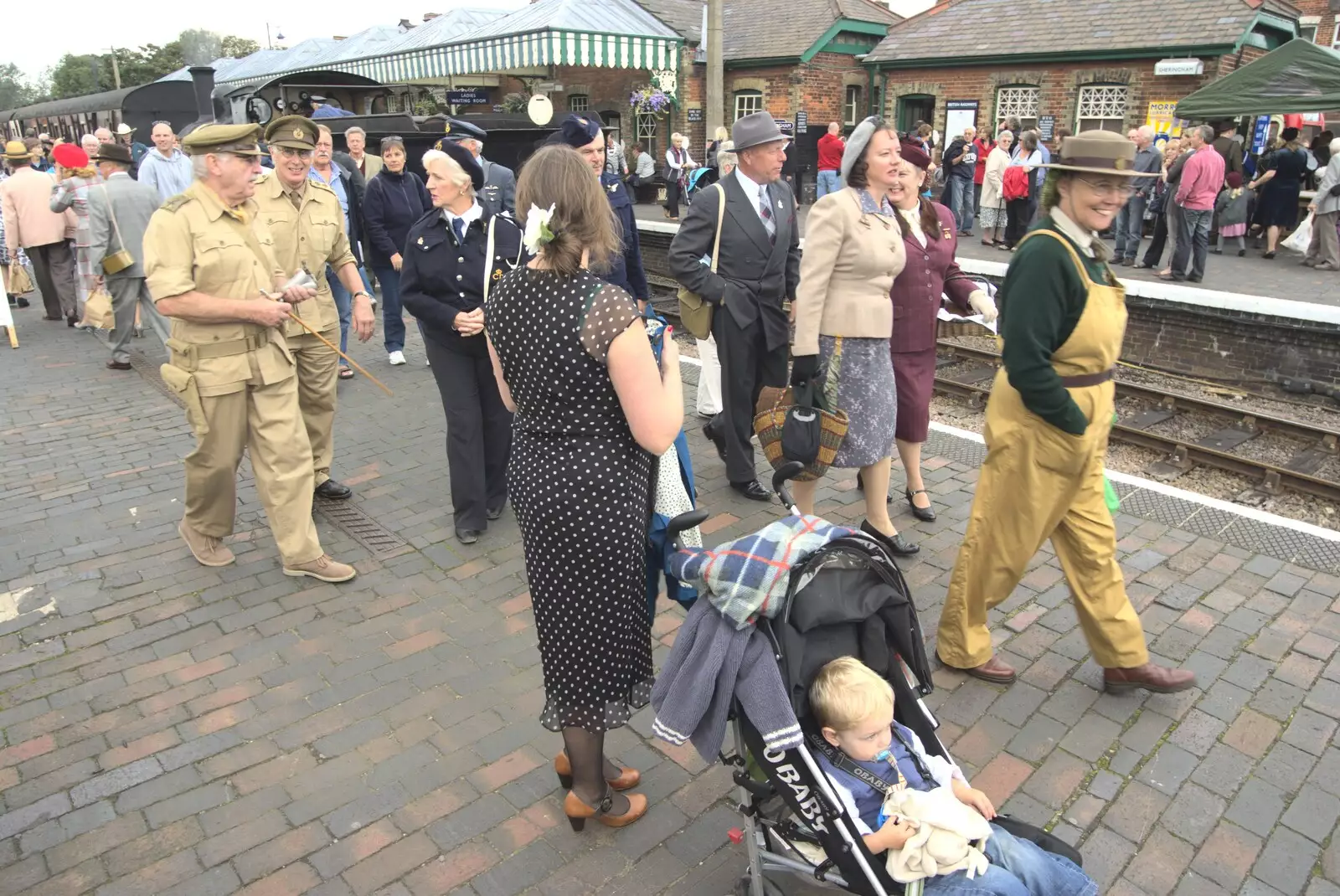 Isobel, Fred and the 1940s contingent, from A 1940s Steam Weekend, Holt and Sheringham, Norfolk - 18th September 2010